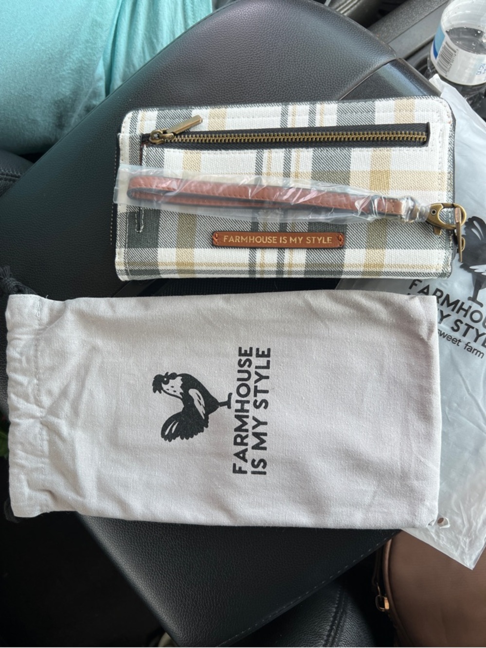 Farmhouse Is My Style Plaid Zip Wallet in Cream and Tan